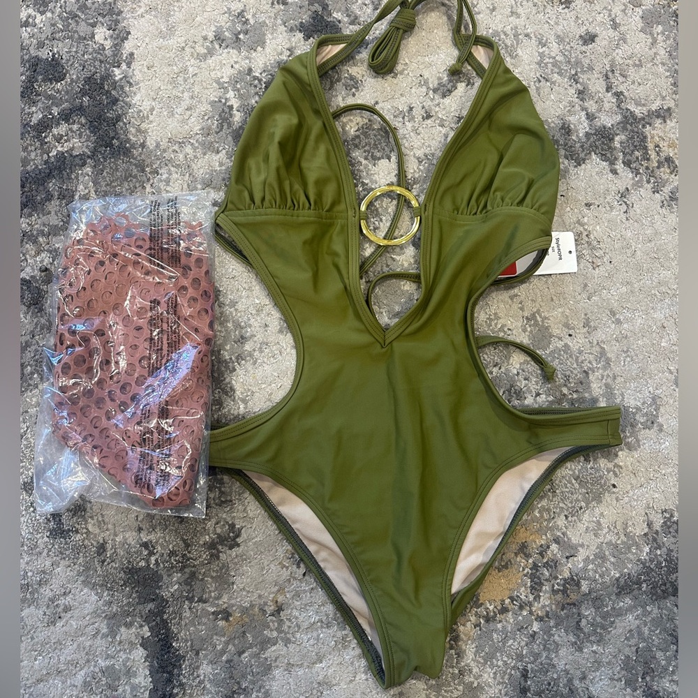 Olive Green Cutout Swimsuit one piece Large NWT